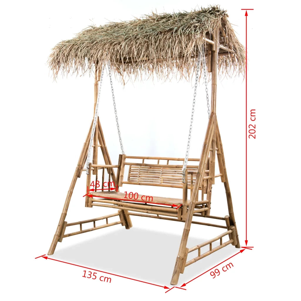 Panchina a Dondolo 2 Posti con Foglie di Palma in BambÃ¹ 202 cm cod mxl 51892
