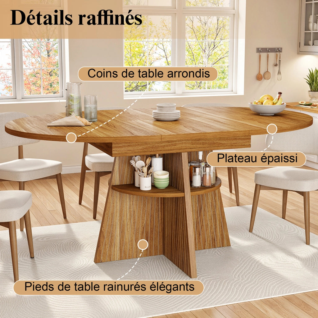 Tavolo da sala da pranzo allungabile con vano aperto; angoli arrotondati; per soggiorno e cucina; 110 × 150 × 110 × 76 cm