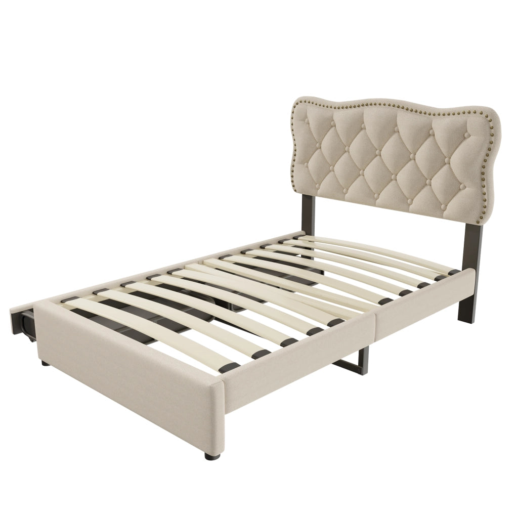 LETTO Imbottito 90x200 cm Dunkelbeige con 2 cassetti
