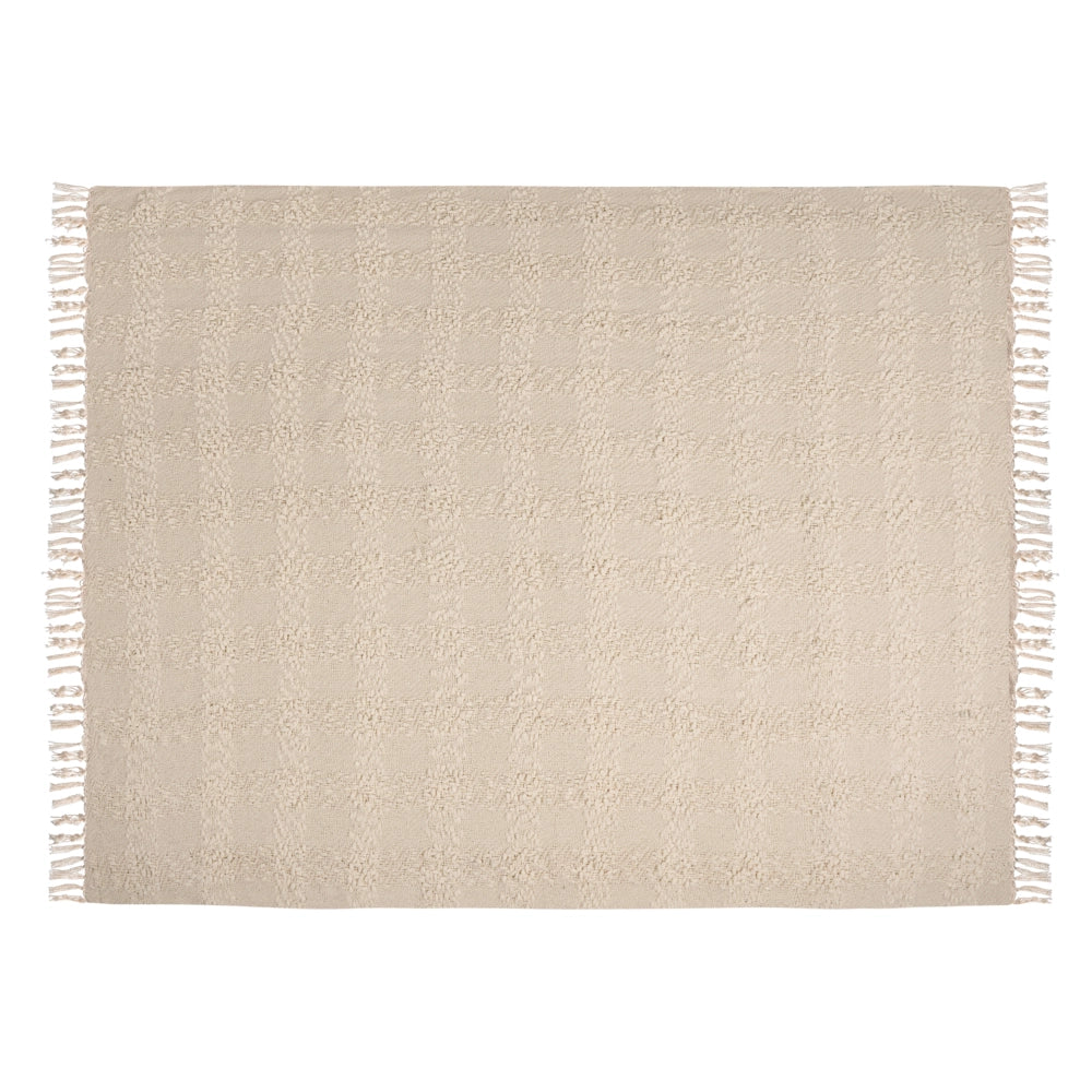 Coperta di poliestere intrecciata con nappe 150 x 200 cm bianco sporco morbida classica