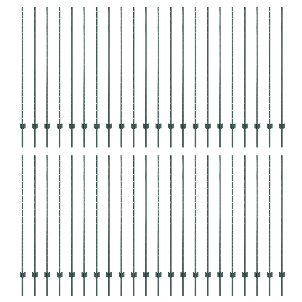 Pali per Recinzione 44 pcs U-Channel Verde 200 cm Acciaio
