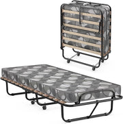 Brandina Pieghevole con Materasso, in Memory Foam, Struttura Resistente e 4 Ruote Girevoli, Lettino Pieghevole per Casa Ufficio, 190x80x33 cm (Grigio)