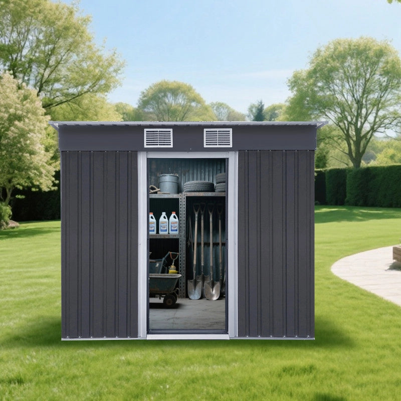 Casetta da giardino in metallo 238x131 cm – Capanno con superficie 3,12 m² – Tetto monofalda – Doppia porta 74 cm – AM2413.1 Foresta