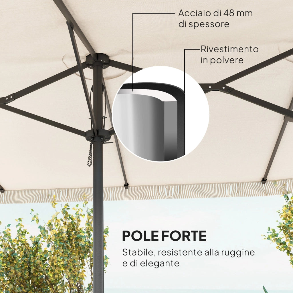 Ombrellone Doppio a 12 Stecche 450x265x260 cm in Acciaio e Poliestere Bianco Crema