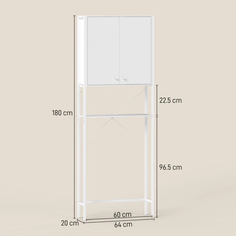 MOBILE BAGNO SOPRA WC E LAVATRICE CON ARMADIETTO E RIPIANO APERTO, 64X20X180 CM, BIANCO