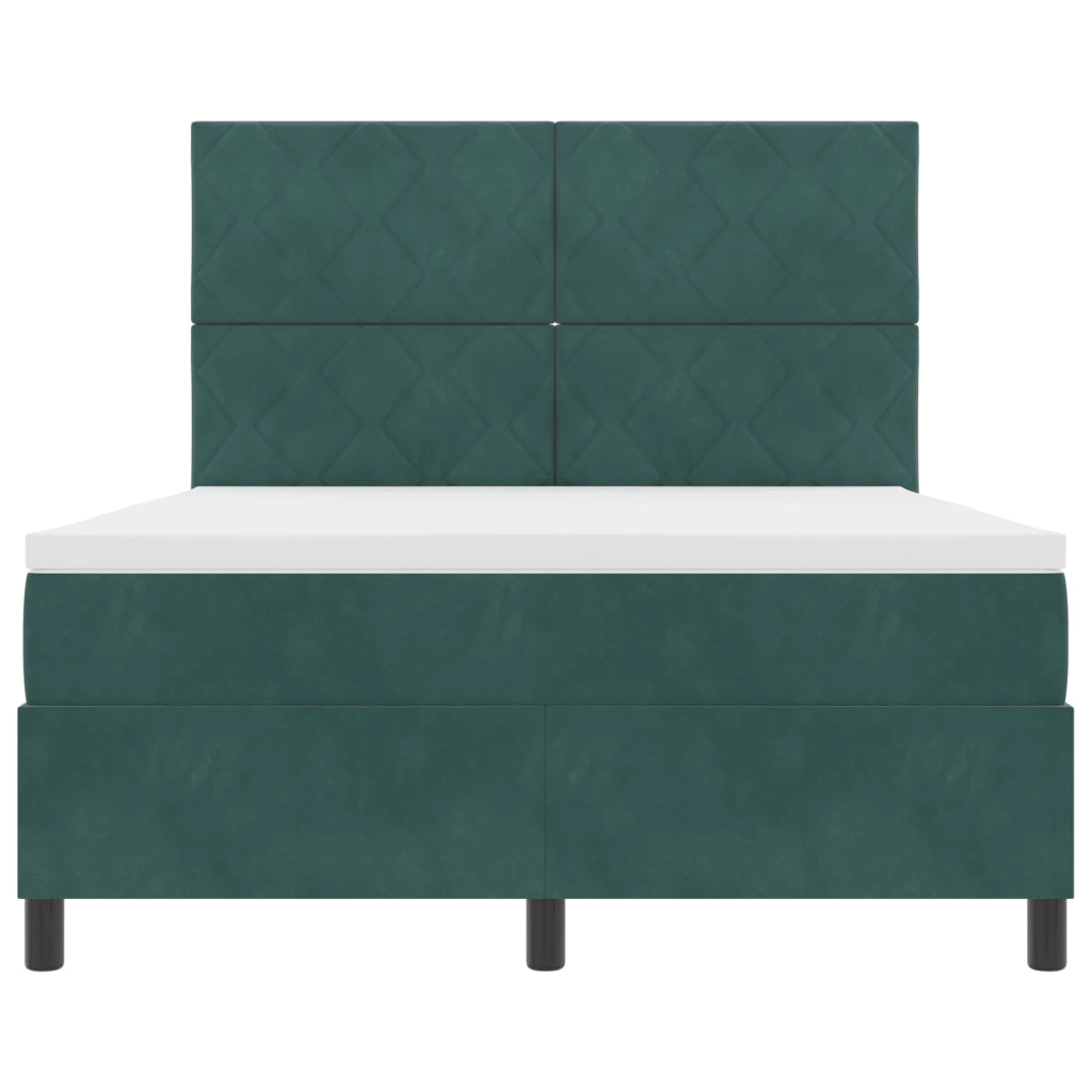 Letto a Molle con Materasso e LED Verde Scuro 140x200 cm Velluto