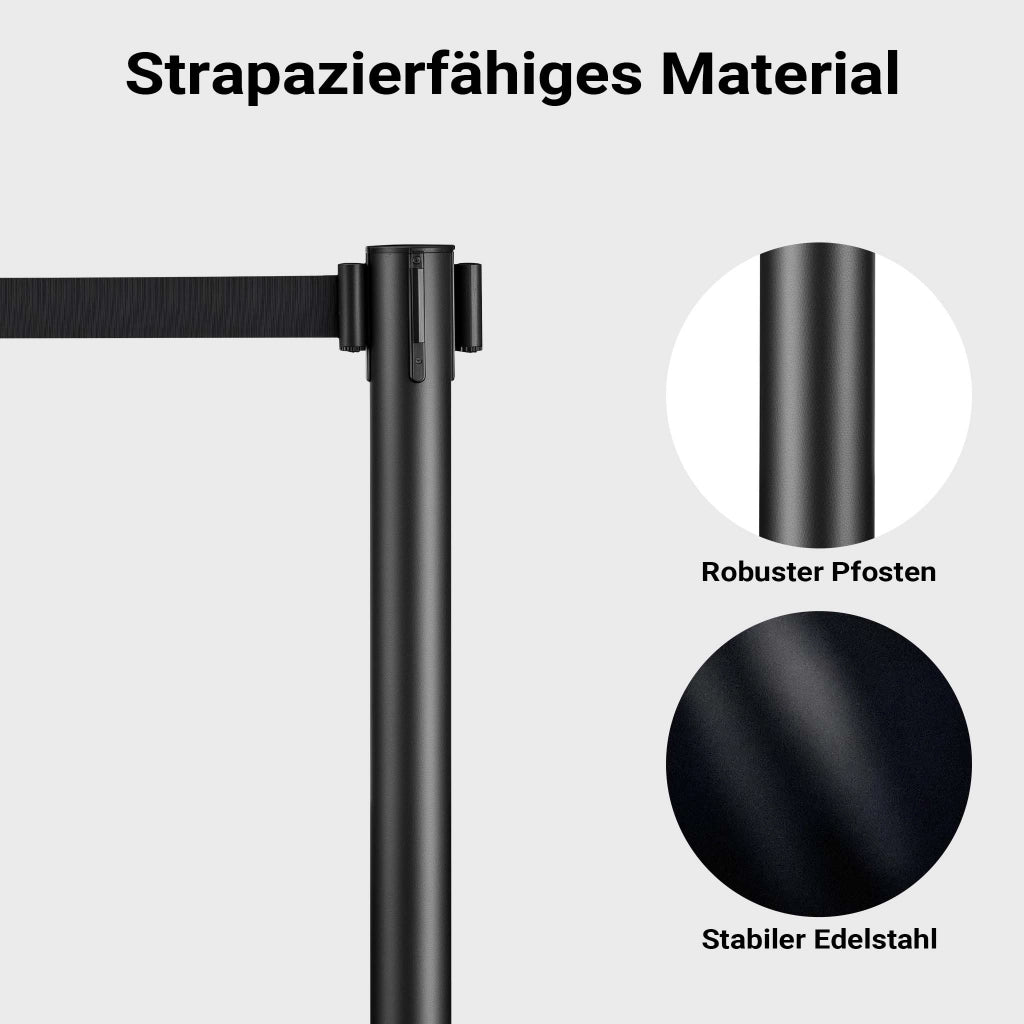 Colonnine tendinastro 320 x 70 x 900 mm, Set 2 paletti delimitatori in acciaio con nastro nero
