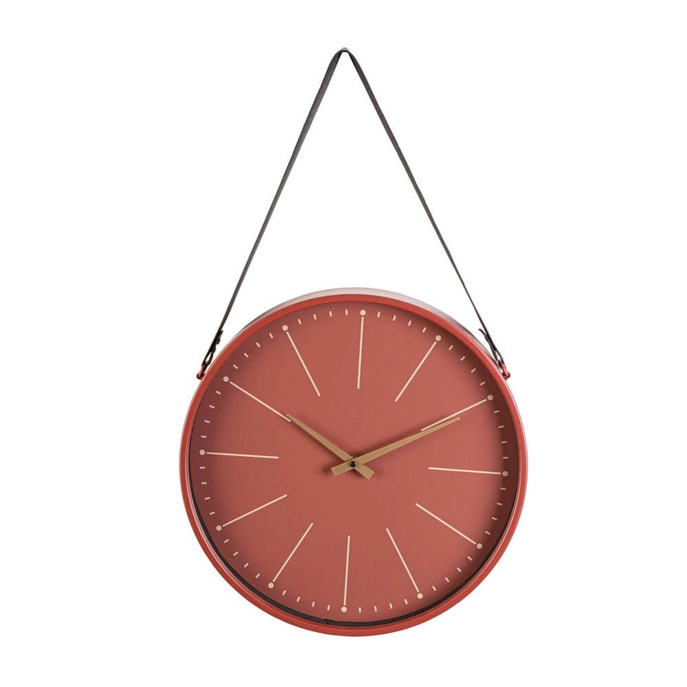 Orologio da Parete Rotondo Nero con Cinghia in Pelle Dorato - SIL