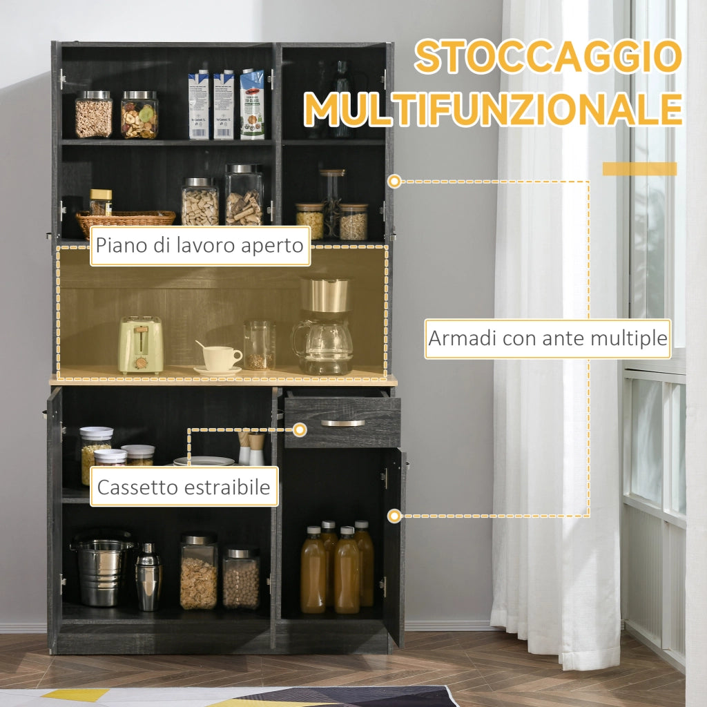 Armadio Dispensa con Cassetti ¨C zephmum ¨C Nero Legno 101x39x180 cm