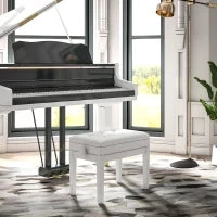 Sgabello Pianoforte Regolabile con Vano Portaoggetti e Seduta Imbottita, 54.5x33x48-58 cm, Bianco