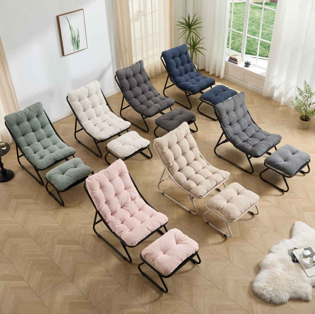 Poltrona lounge da esterno con pouf in acciaio grigio