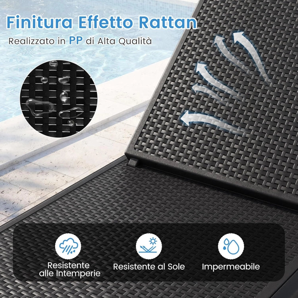 Lettino Prendisole da Giardino, Sdraio con Schienale Inclinabile a 4 Livelli, in PP Rattan, Resistente alle Intemperie, per Esterno, Terrazza, Balcone, Spiaggia e Mare, Portata 150 kg (Nero)
