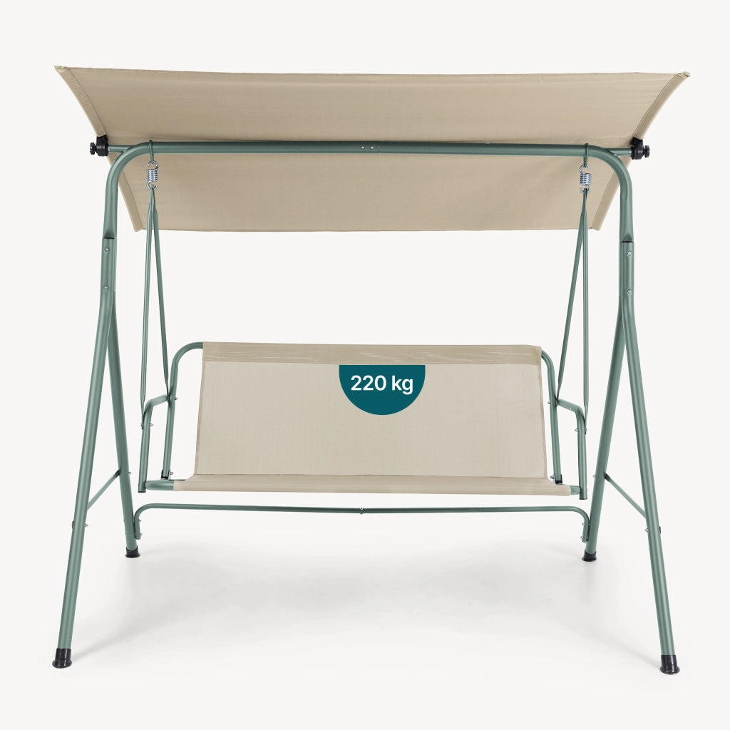 Dondolo da Giardino Satten a 3 Posti con Tettuccio Parasole 173x119x153 cm - Verde Chiaro / Beige [en.casa]