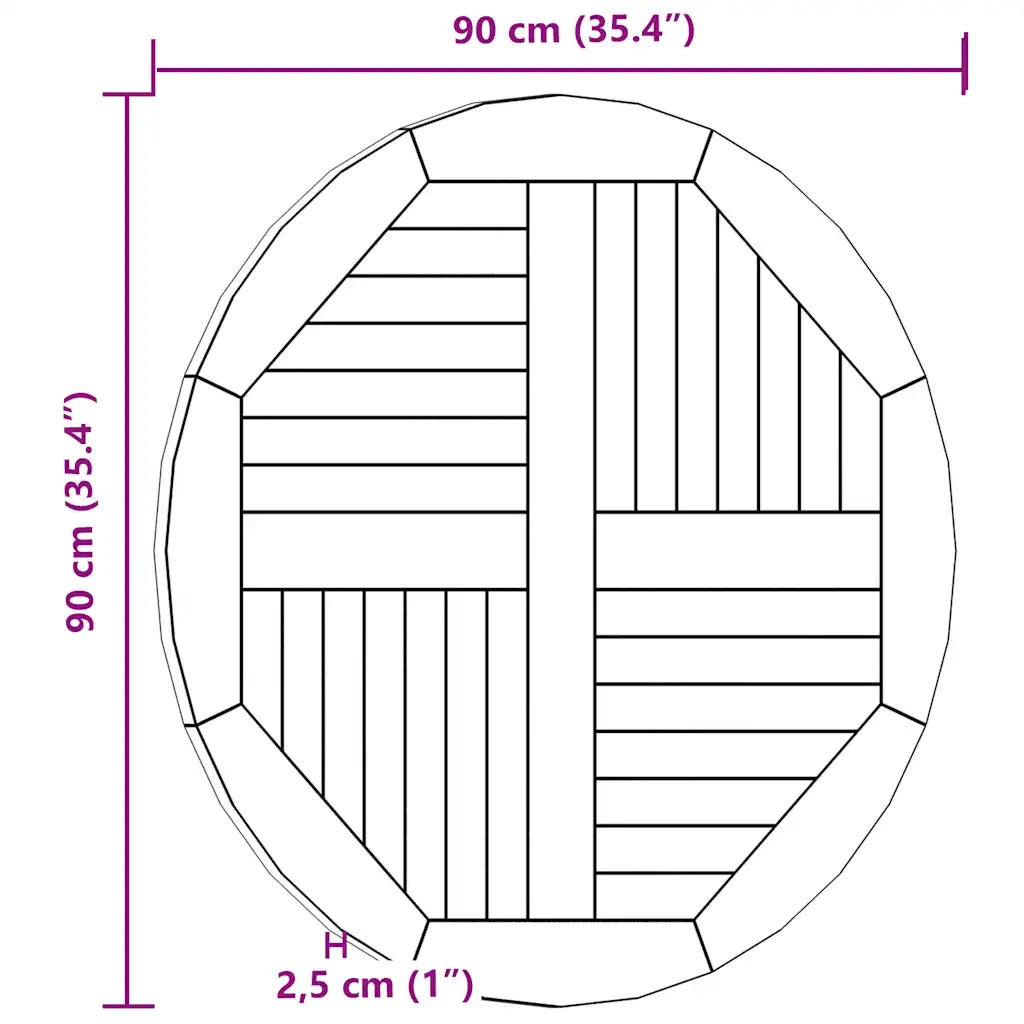 Piano Tavolo | Superficie Tavolo | Piano Scrivania in Legno Massello di Teak Rotondo 2,5 cm 90 cm