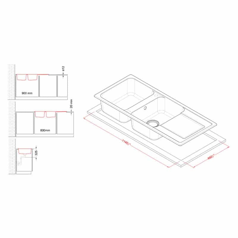 Lavello Elleci Incasso 2 vasche 116x50 Life 500 Granitek Grigio Titanium LM250073