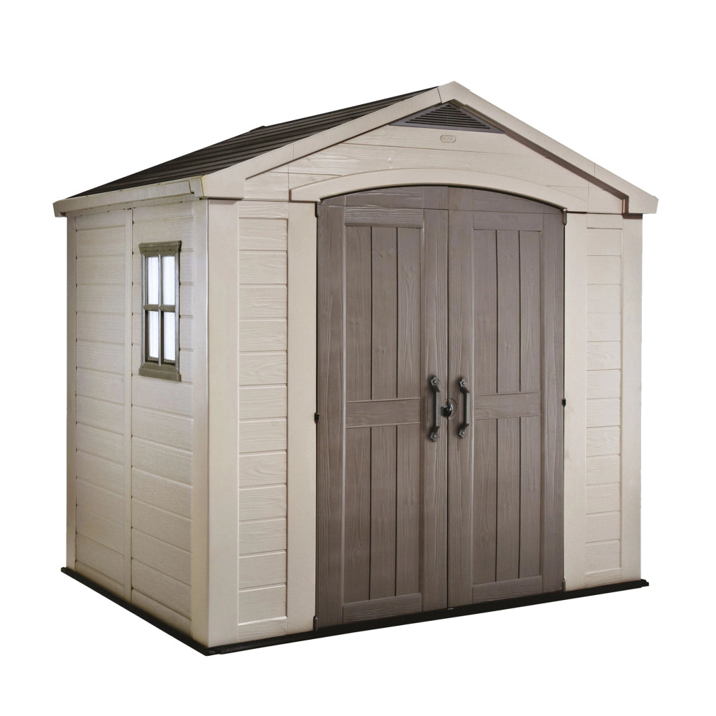 Factor 8x6  - Casetta da Giardino 256,50x243x182 cm 2 Ante per deposito attrezzi finitura effetto legno  in Resina Beige