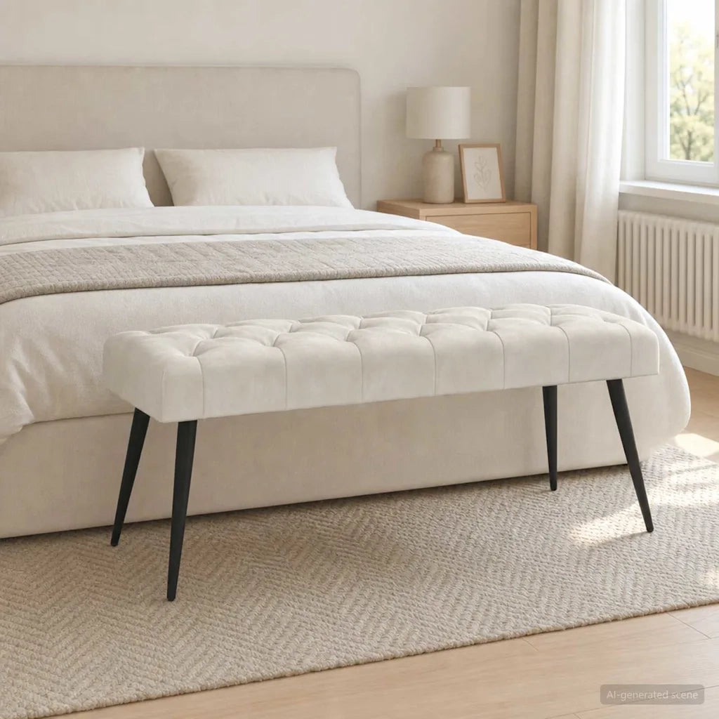 Panchina con bottoni imbottiti Crema 110 x 40 x 46 cm Velluto 42038579