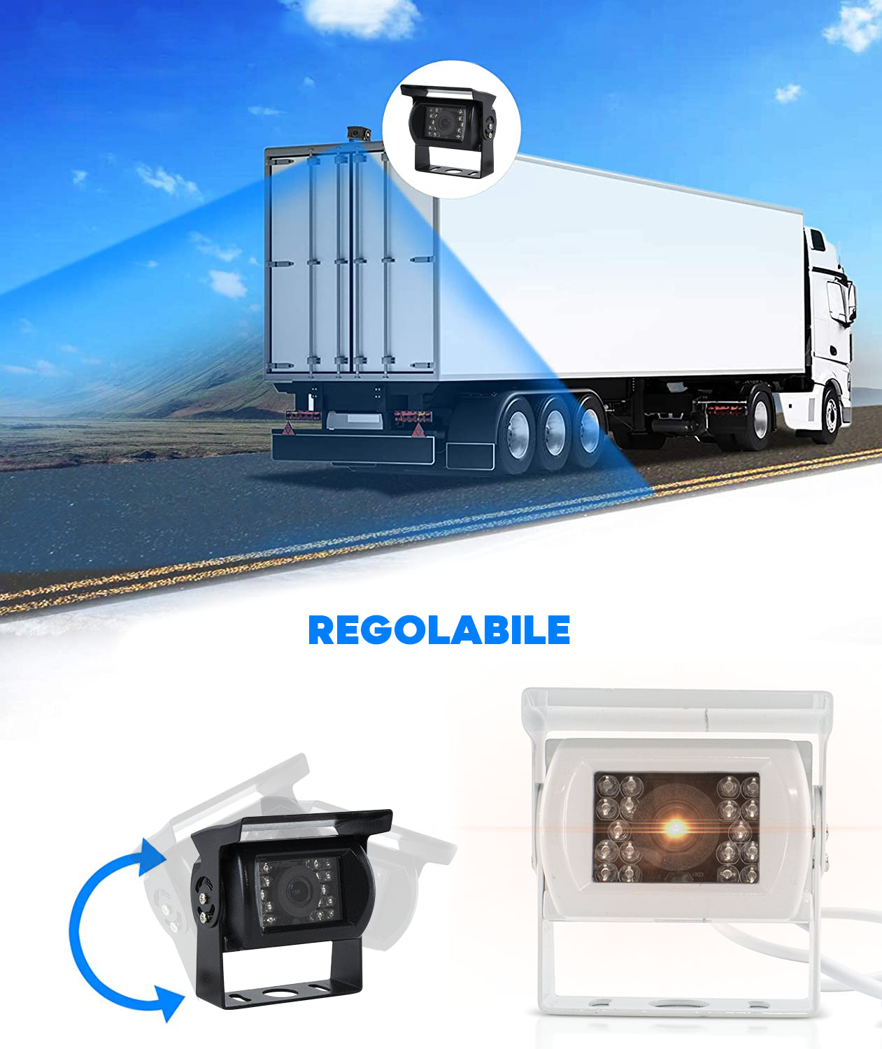 Telecamera Retromarcia per Furgoni e Camper 18 Led Infrarossi Retrocamera Bianco