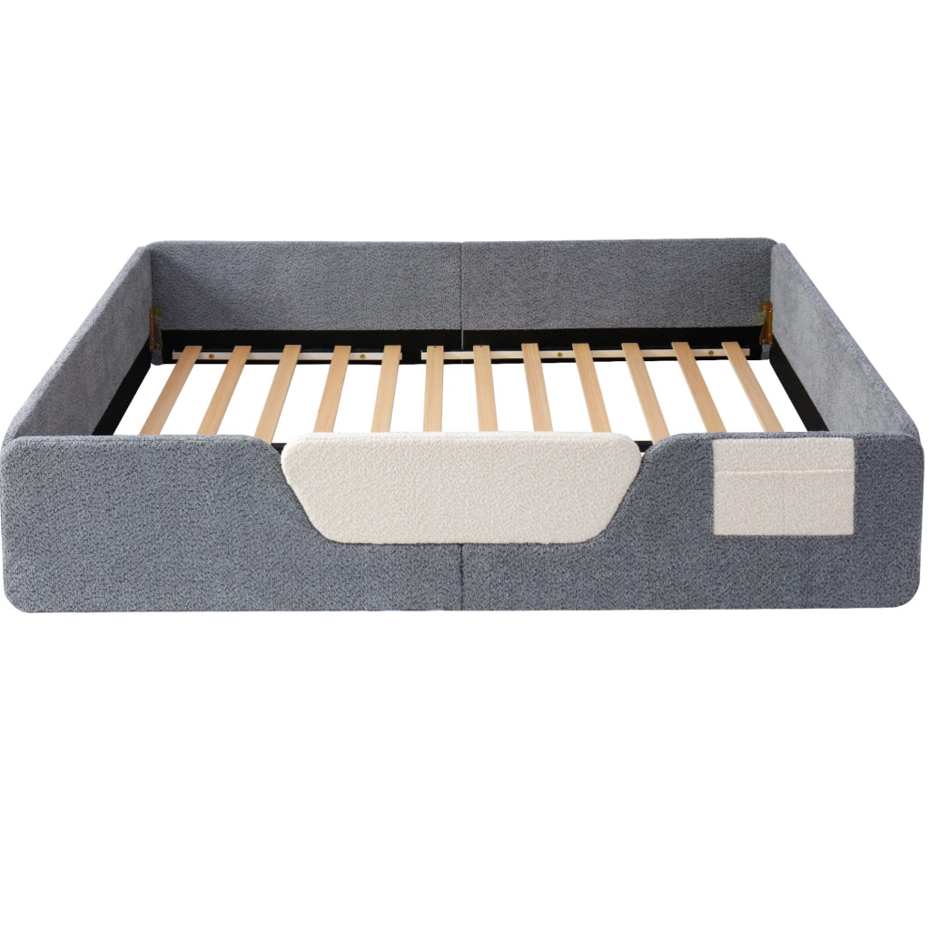 Letto imbottito 140x190 cm con sponde laterali rimovibili in velluto grigio