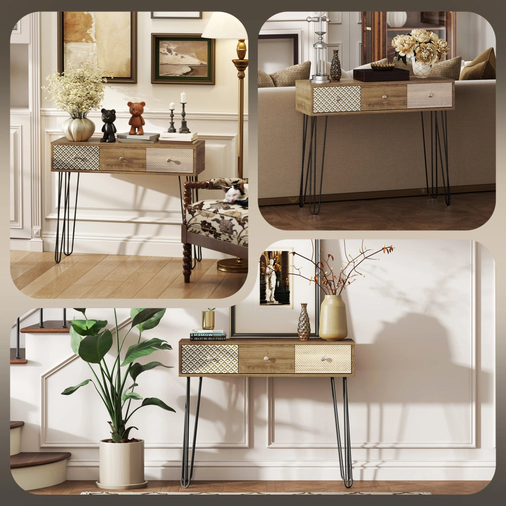 Console con 3 cassetti ¨C zephmum ¨C 90x30x75 cm marrone