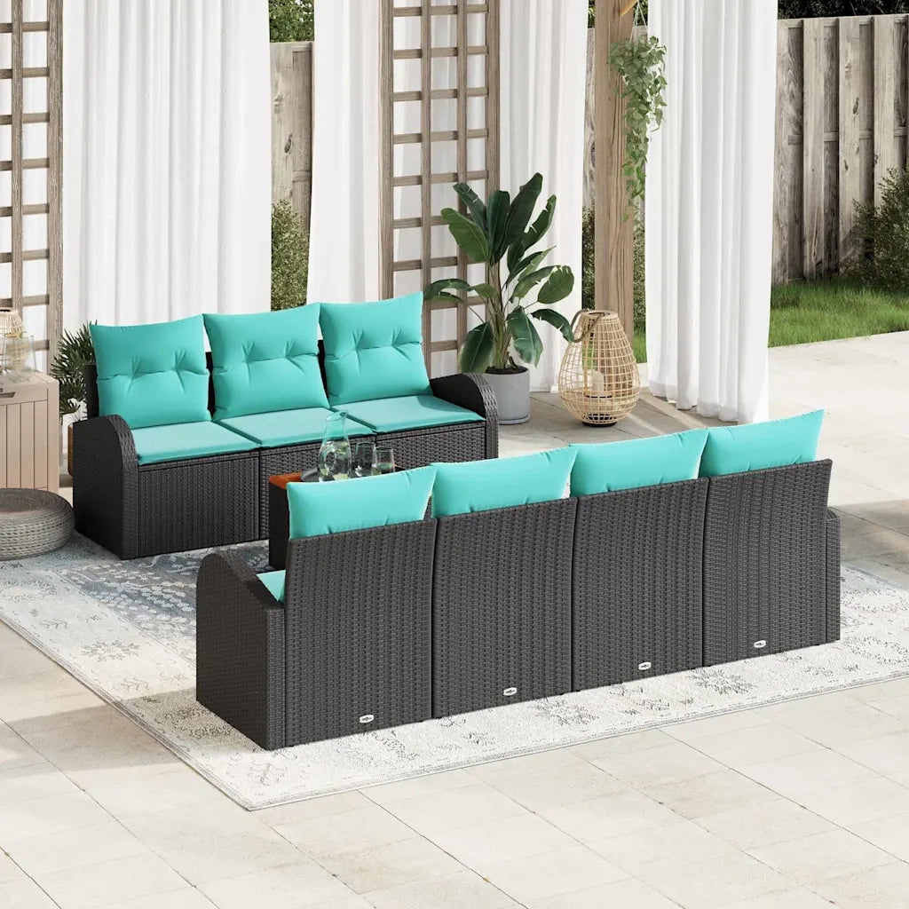 Set Divano da Giardino 8 pcs Nero e Turchese polyrattan 3356212