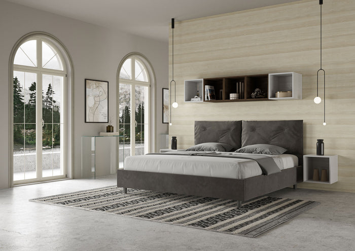 Letto Matrimoniale King Size 200x200 cm con Rete Imbottito in Microfibra Appia Large Grigio
