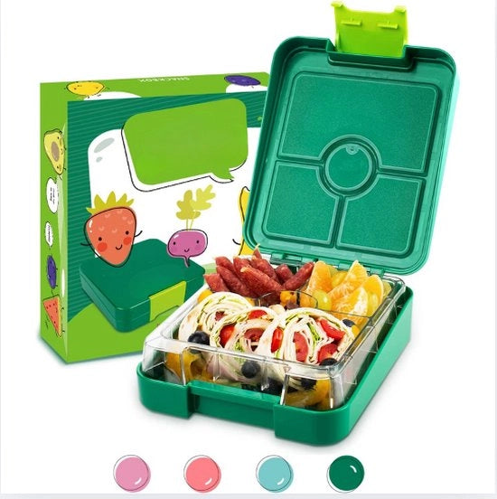 Bucherini per bambini, scatola per pranzo con contenitori, scatola per pranzo (verde)