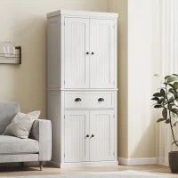 Credenza da cucina alta, con ripiani regolabili, 4 porte, grande cassetto, 76,2 x 40,2 x 183 cm Bianco