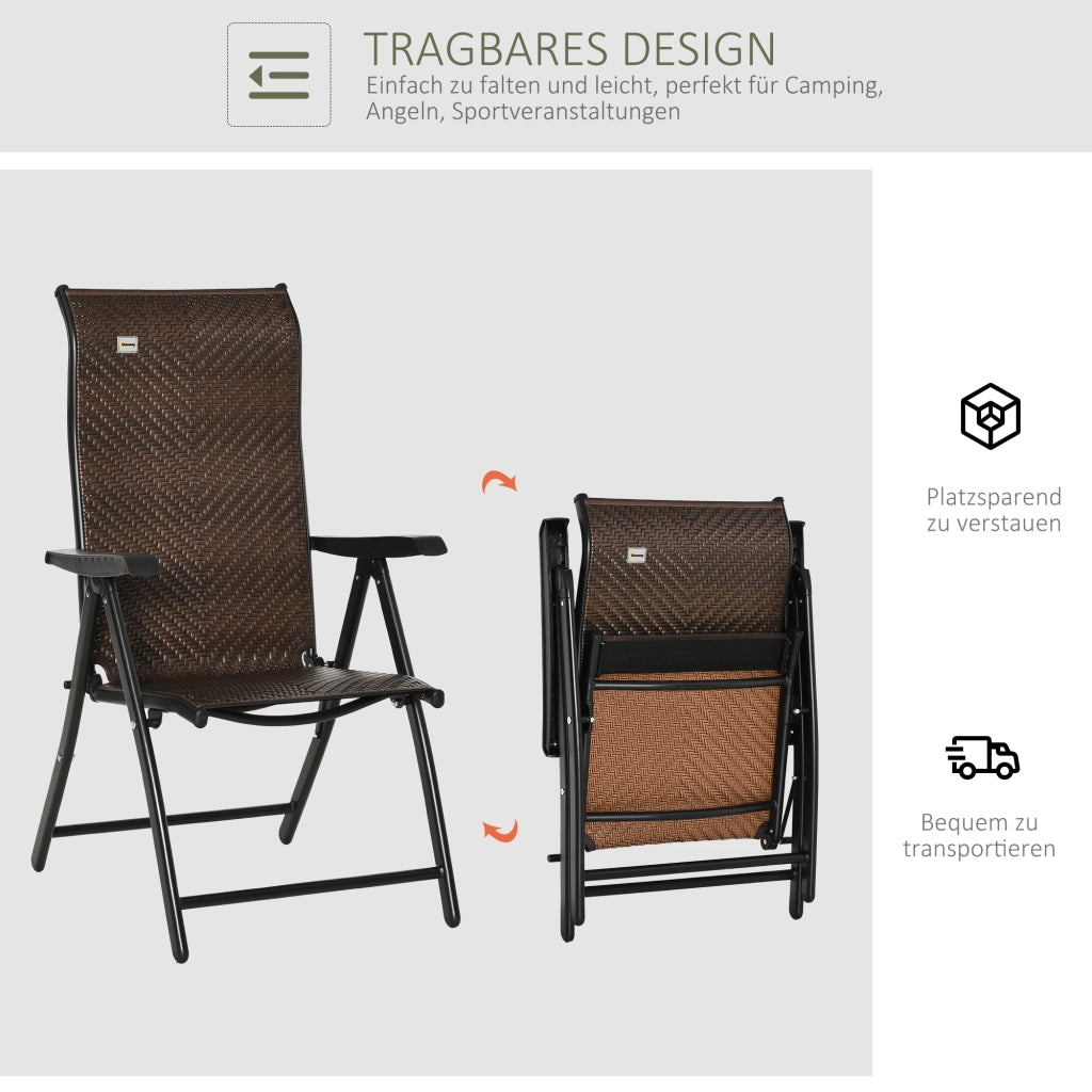 Sedia da giardino pieghevole in polyrattan con schienale regolabile ¨C zephmum ¨C marrone+nero 58x71x111cm