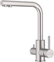 3 viei rubinetto da cucina, 3 in 1 rubinetto da cucina per filtro acqua, rubinetto da cucina rotativo 360°, rubinetto da cucina a 2 maniglie in acciaio inox liscio, rubinetto da cucina a 3 vie