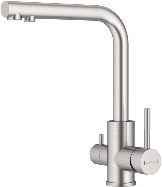 3 viei rubinetto da cucina, 3 in 1 rubinetto da cucina per filtro acqua, rubinetto da cucina rotativo 360°, rubinetto da cucina a 2 maniglie in acciaio inox liscio, rubinetto da cucina a 3 vie