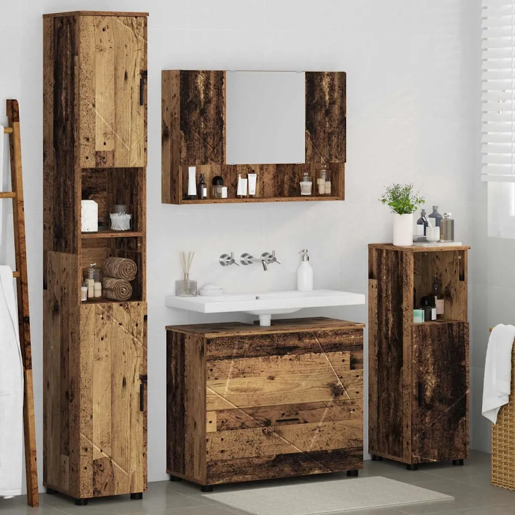 Set di mobili per il bagno con cassetto 4 pcs Legno vecchio