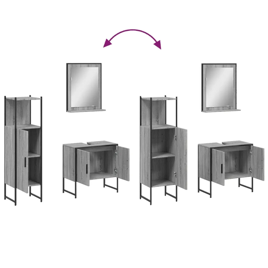 Set Mobili da Bagno | Armadio da bagno 3 pz Grigio Sonoma in Legno Multistrato