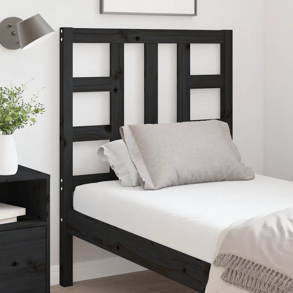 Testiera | Testata per Letto Nera 81x4x100 cm in Legno Massello di Pino