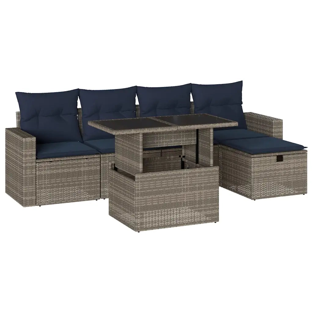 Set Divani da Giardino 6 pz con Cuscini Grigio in Polyrattan 3274811
