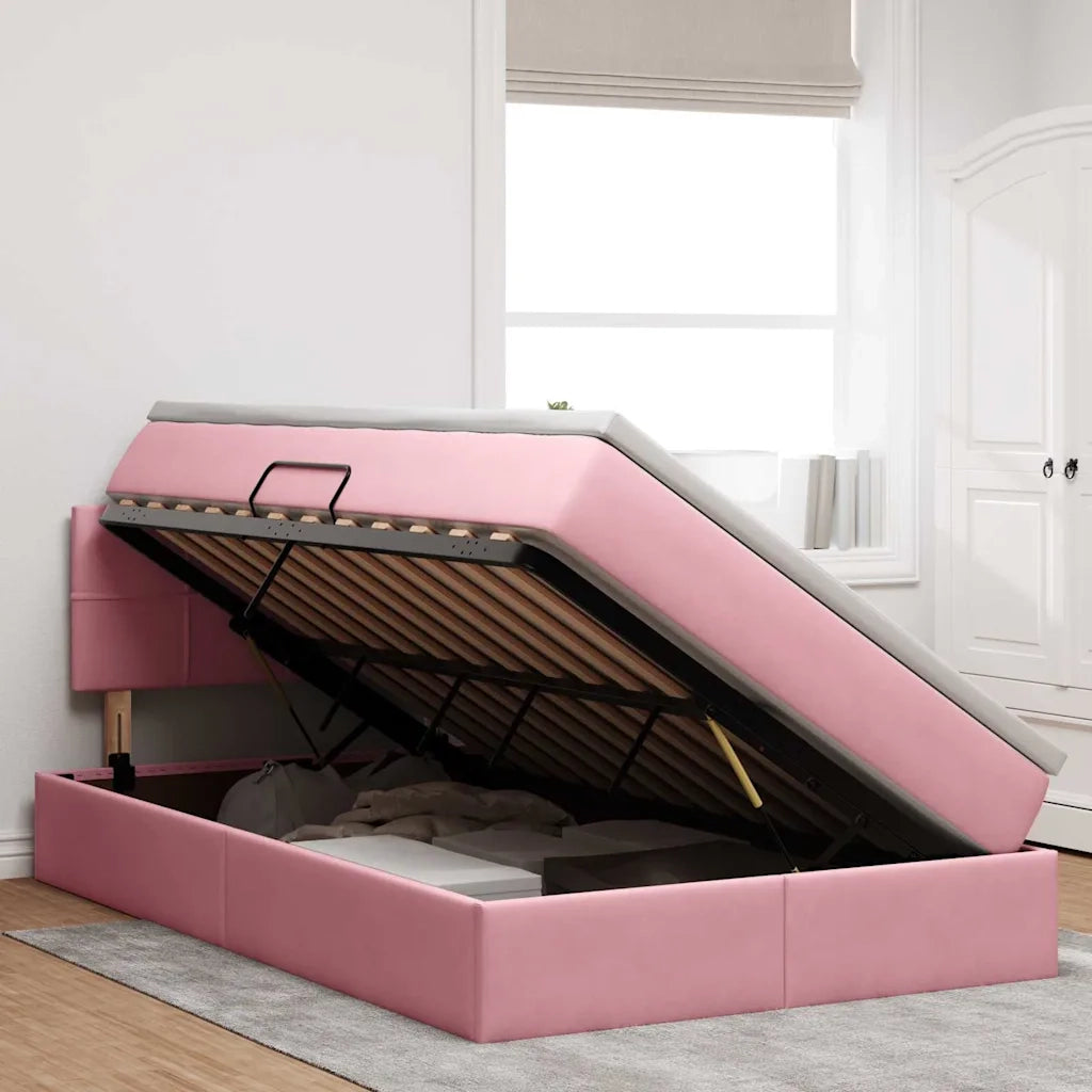 Letto con contenitore e LED con led Rosa 120 x 200 cm Velluto 3371390