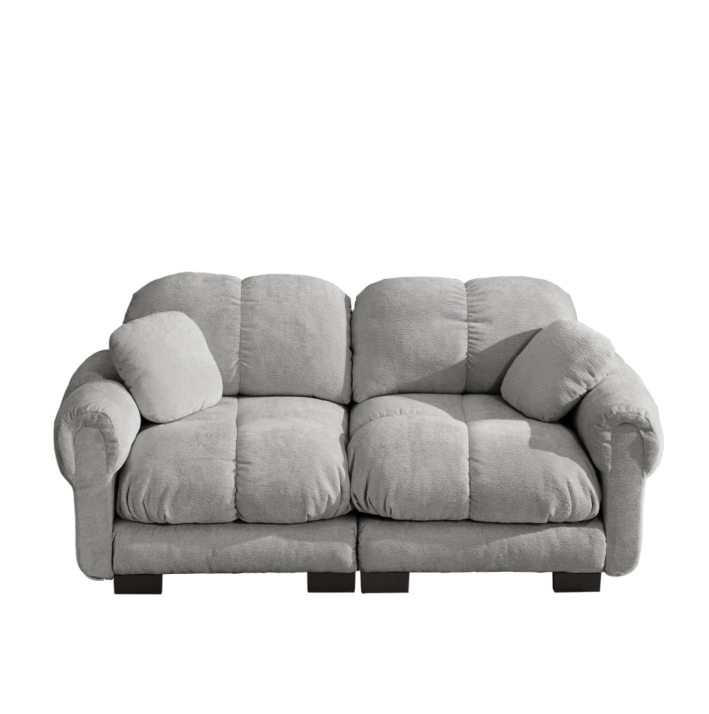 Divano modulare 2 posti 190x86x90 cm in ciniglia con cuscino; grigio chiaro