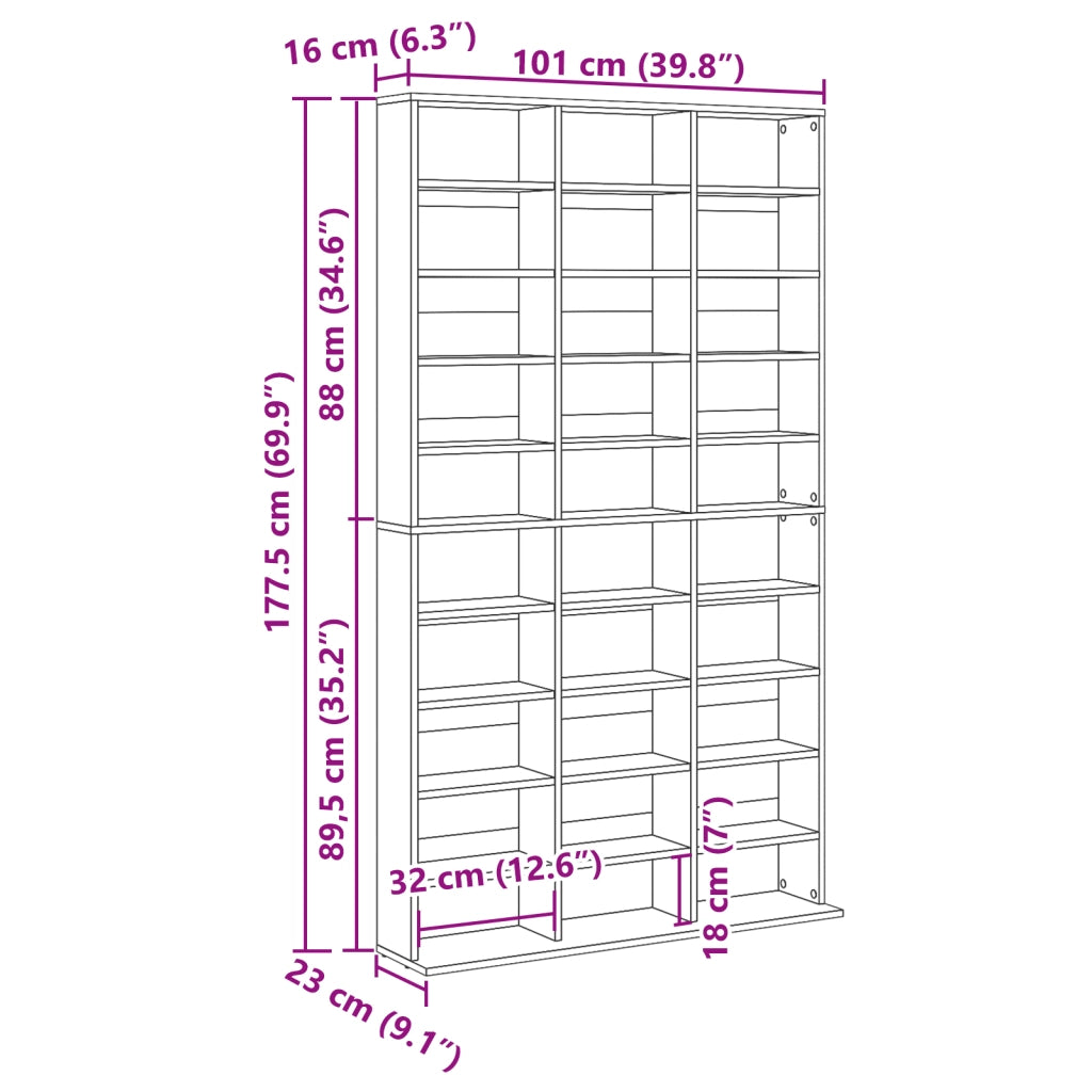 Mobile per CD - Vecchio Legno - 101x23x177.5 cm - Legno Ingegnerizzato