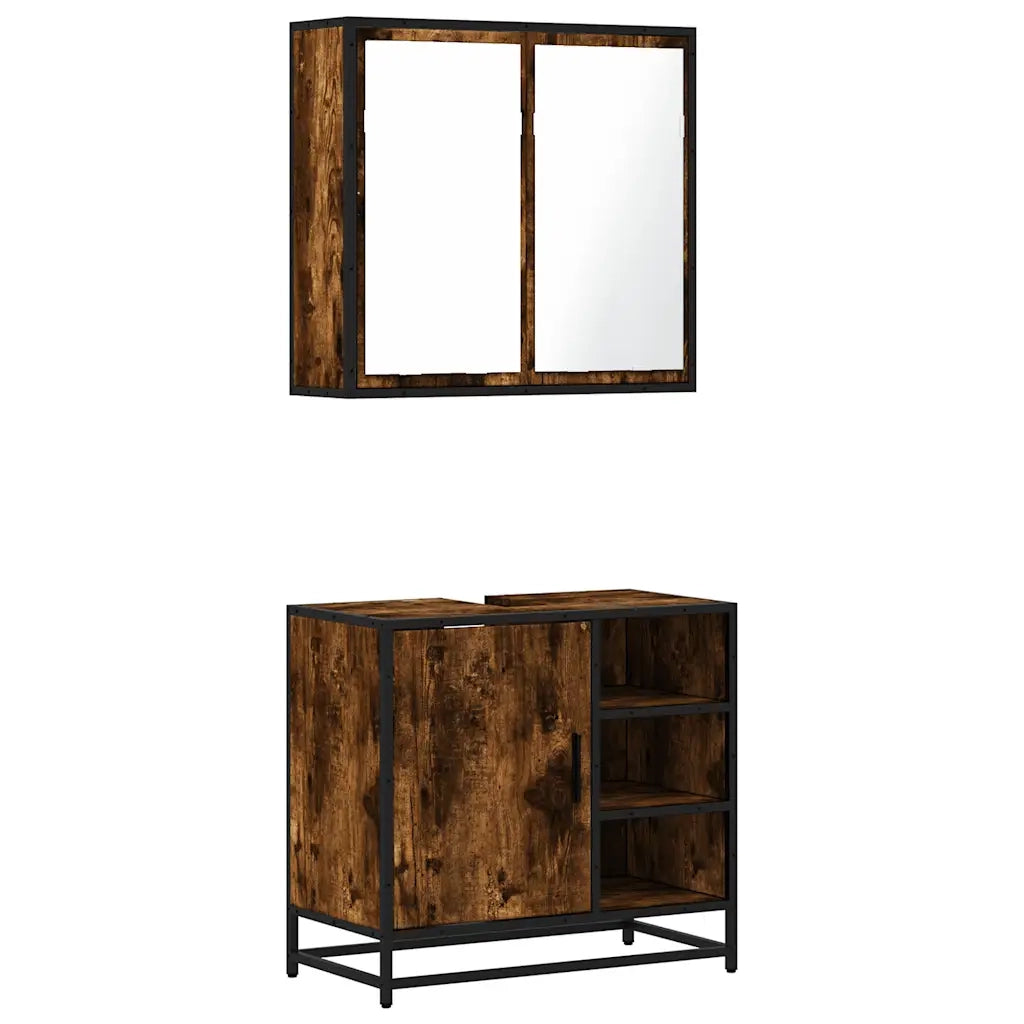 Set Mobili da Bagno 2 pz Rovere Fumo in Legno Multistrato
