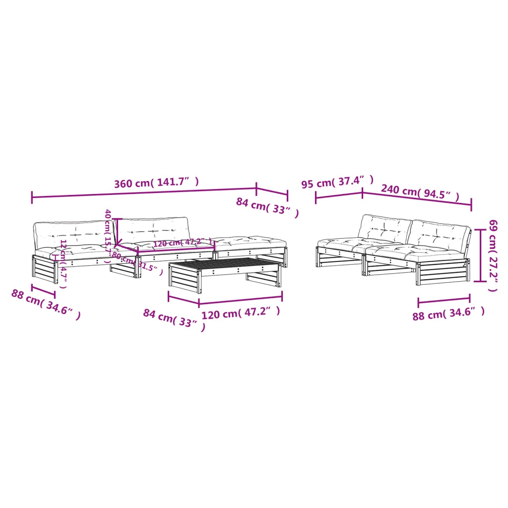 Set Divani da Giardino 6pz con Cuscini Legno Impregnato di Pino 3186157