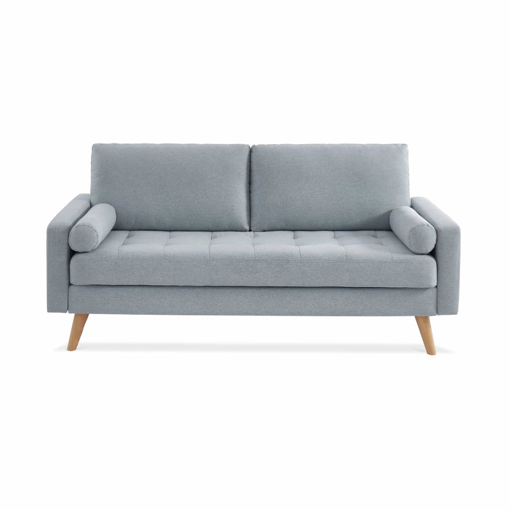 Divano in stile scandinavo in tessuto semplice, 3 posti, grigio chiaro