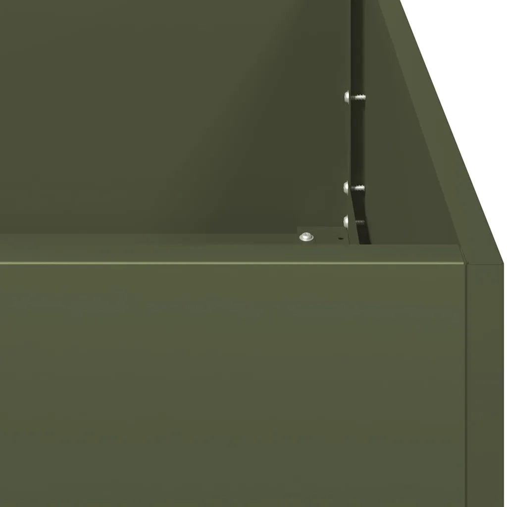 Fioriera rettangolare moderna con fondo aperto per giardino o patio 280 x 80 x 40 cm acciaio verde oliva 02_0051545