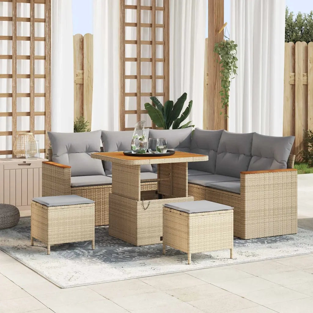 Set Divano da Giardino con cuscino 8 pcs Beige Poly Rattan 3364992