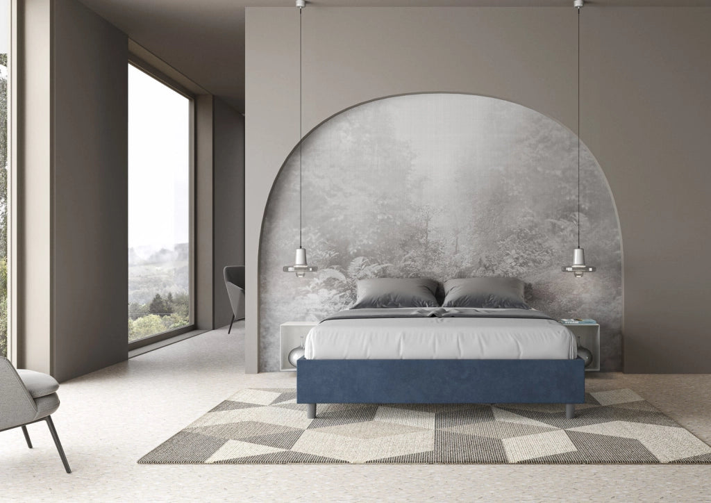 Letto Matrimoniale Large Sommier 180x210 cm con Rete e Contenitore Azelia Blu