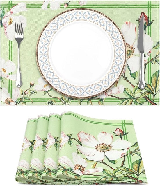 Set di piatti per tavola da 4, piatti per tavola fiori lavabili primavera piatti per tavola resistenti al calore per feste, decorazioni estive e campeggio estate (33 x 48 cm)