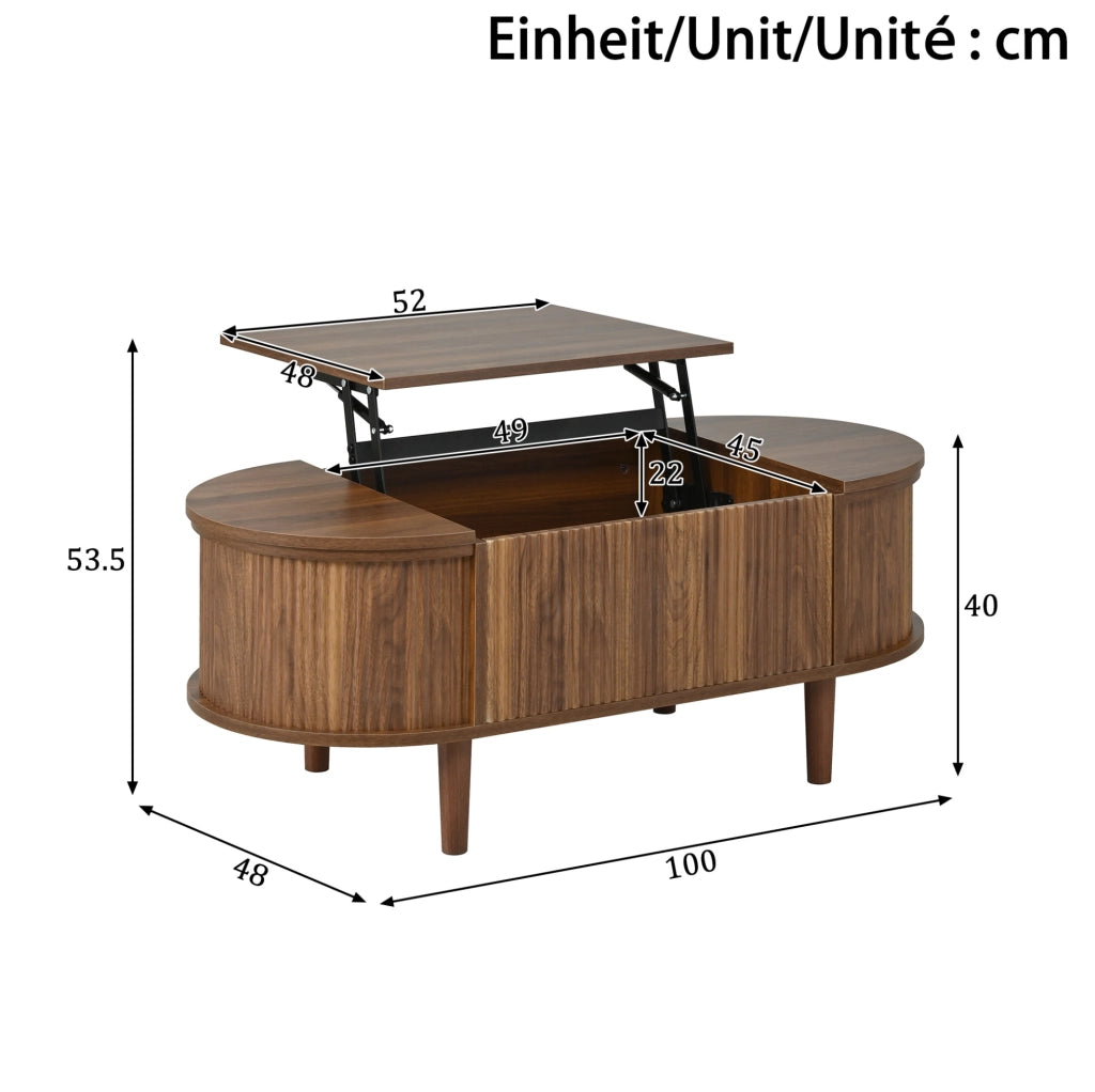 Tavolino da caffè 100x48 cm noce in MDF; piano sollevabile