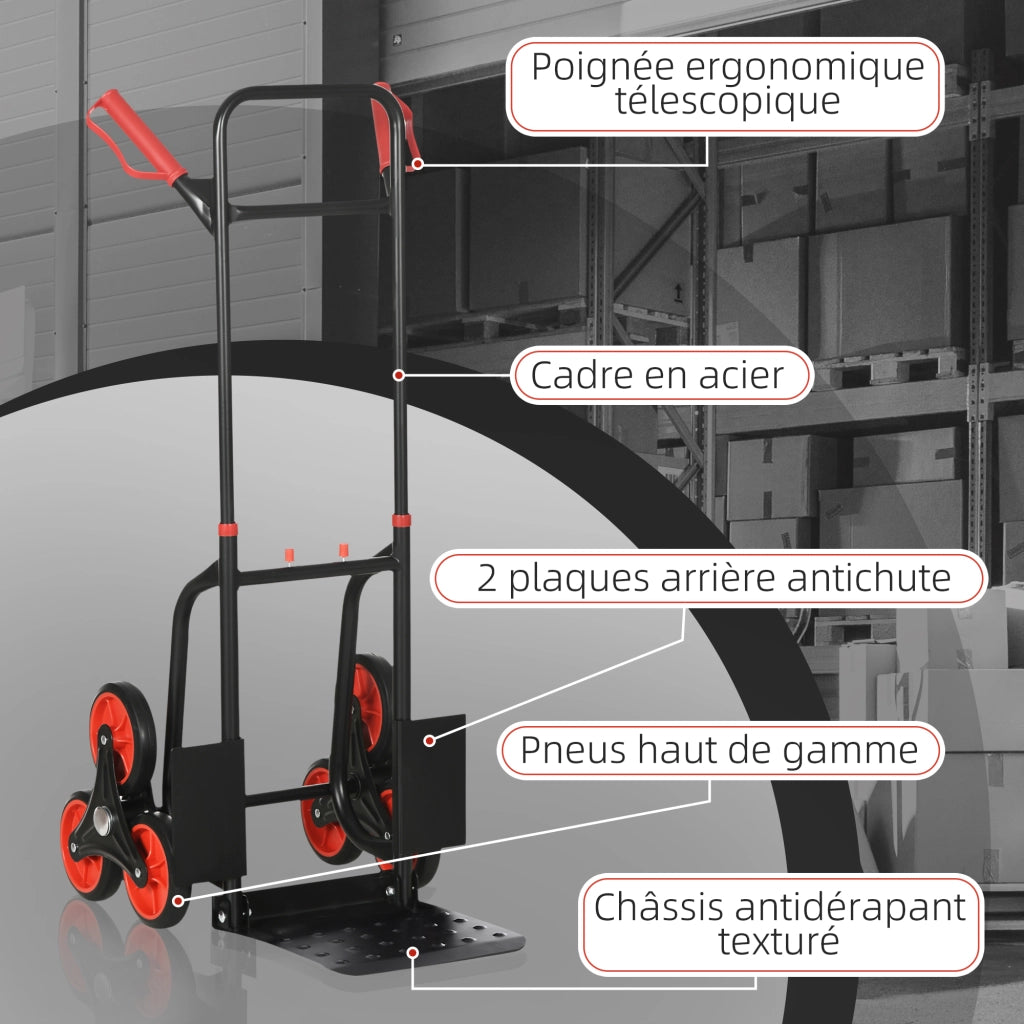 Carrello Saliscale Pieghevole ¨C Xylo ¨C 120kg, 6 Ruote, Acciaio, Rosso, 44x67x106,5cm