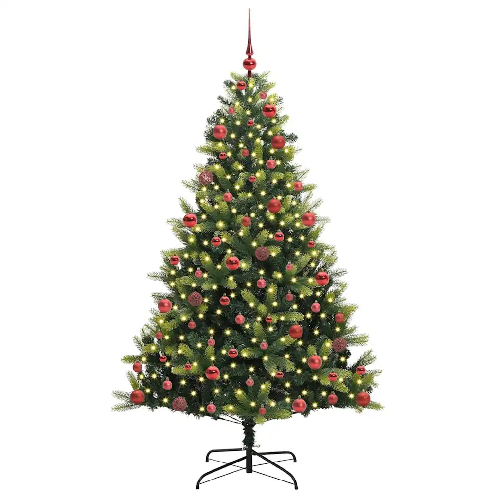 Albero di Natale Artificiale a Cerniera-Albero Natalizio con 300 LED 180 cm 999813