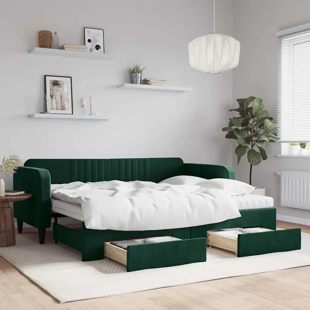 Divano Letto Estraibile Cassetti Verde Scuro 90x200cm Vellutocod mxl 106665