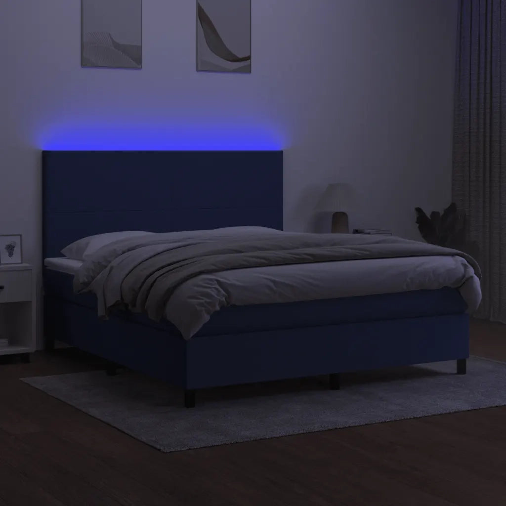 Letto a Molle con Materasso e LED Blu 160x200 cm in Tessuto cod mxl 35763